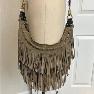 Michael Kors Fringe Shoulder Bag in olive green